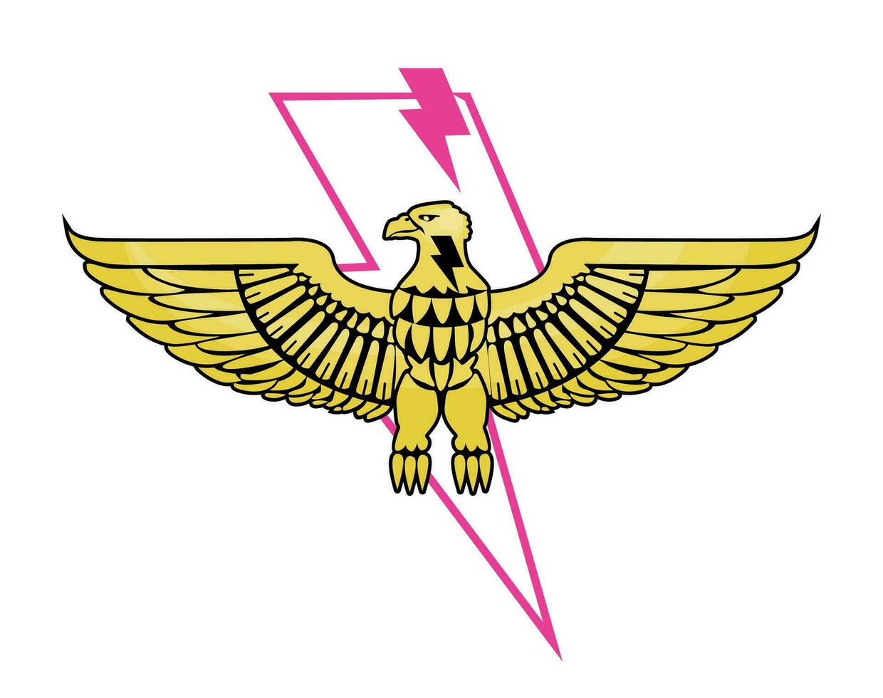 Projeto para uma dourado Águia camiseta Próximo para a raio símbolo dentro Rosa. vetor