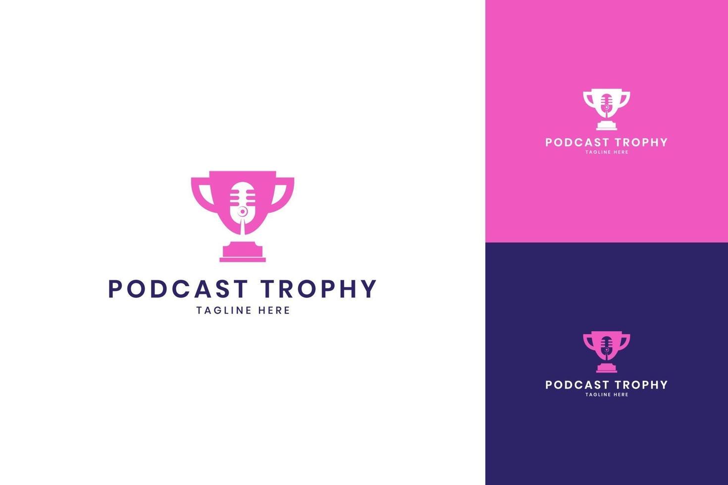 design do logotipo do espaço negativo do troféu de podcast vetor