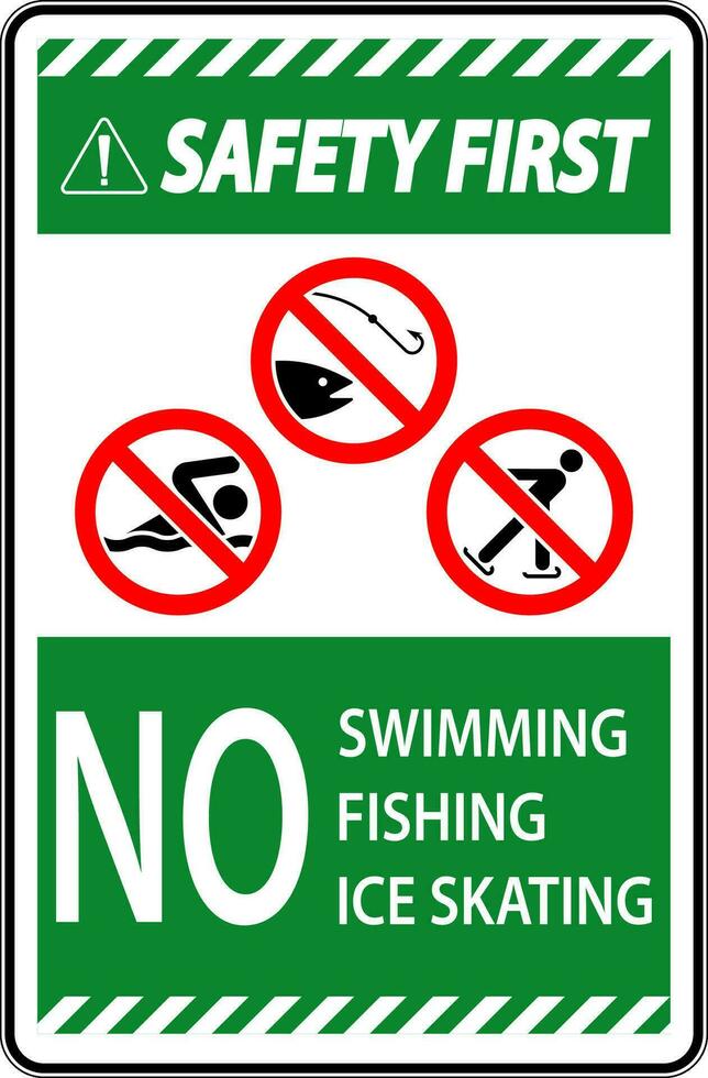 proibição placa segurança primeiro - não natação, pescaria, gelo patinação vetor