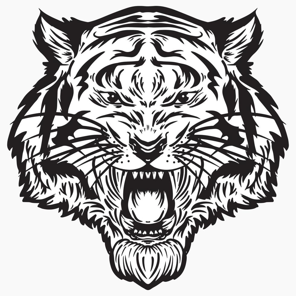 ilustração em vetor cabeça tigre preto e branco