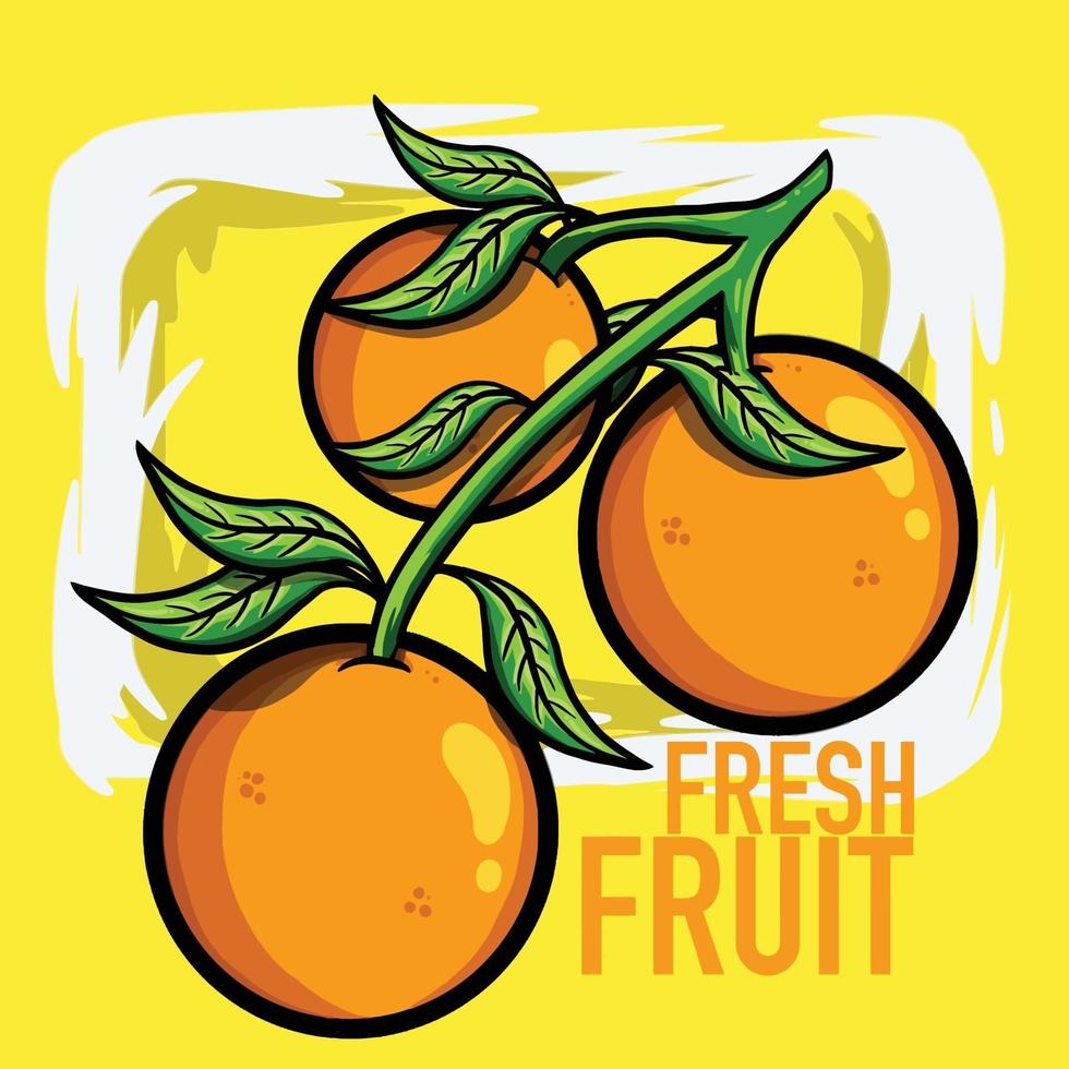 ilustração em vetor desenho animado fruta laranja com caule e folhas