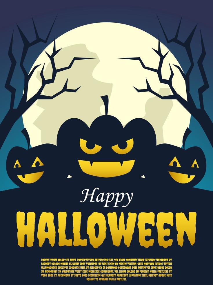modelo de design de cartaz de halloween com abóbora fantasma. vetor