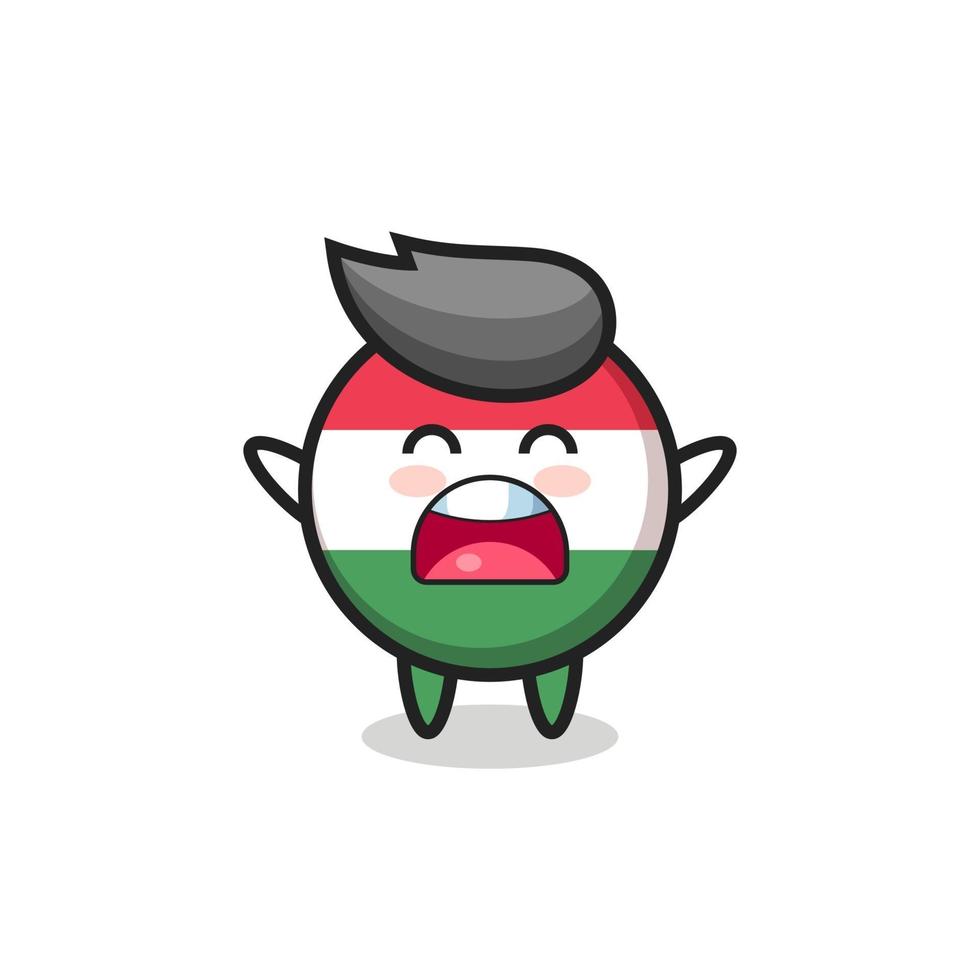 Mascote fofo do emblema da bandeira da Hungria com uma expressão de bocejo vetor