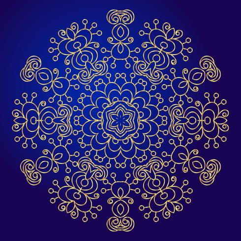 Mandala, amuleto. Símbolo esotérico do ouro em um fundo azul. vetor