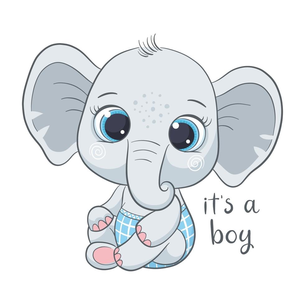 elefante bebê fofo com frase - é um menino vetor