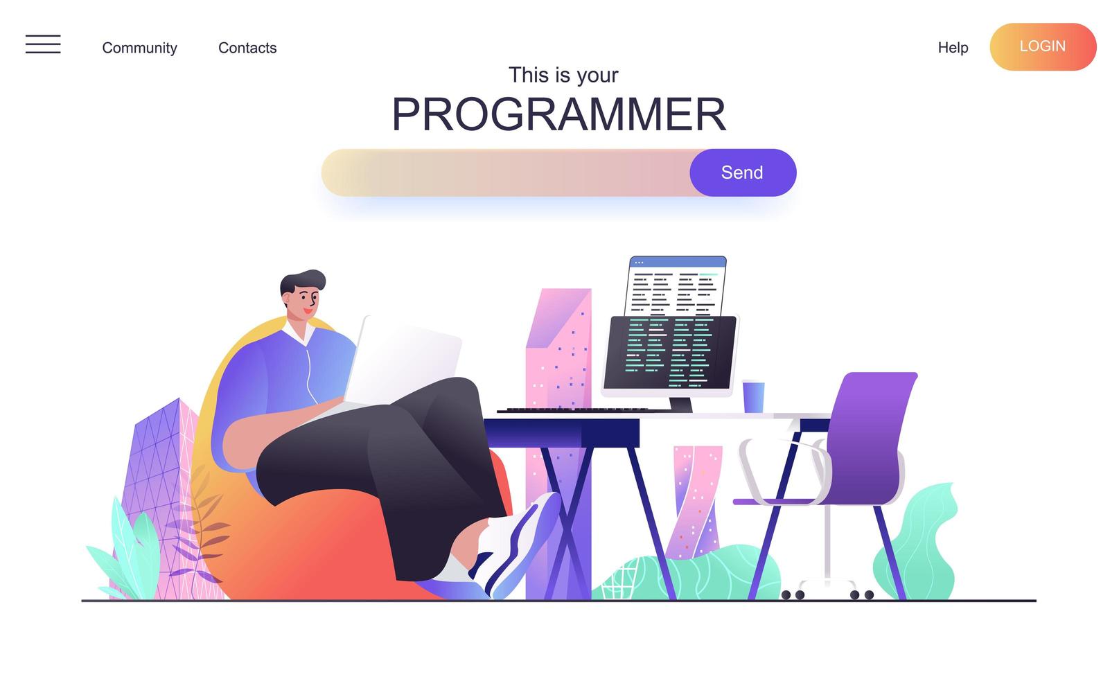 conceito de web de programador para página de destino vetor