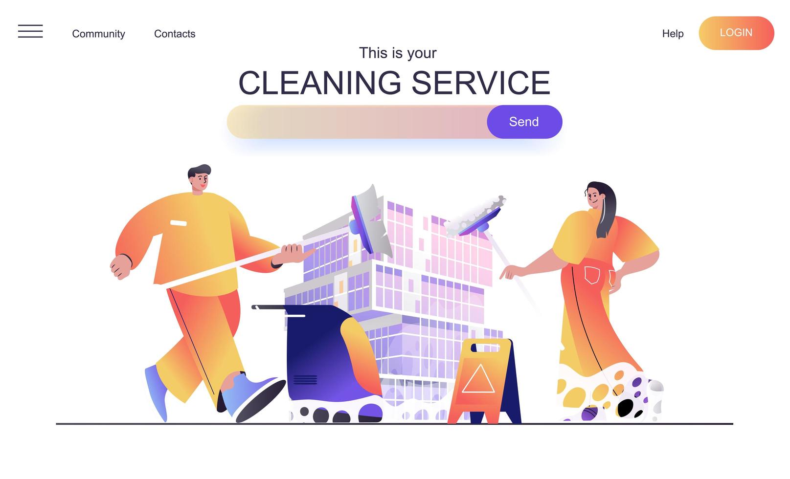 conceito de web de serviço de limpeza para página de destino vetor