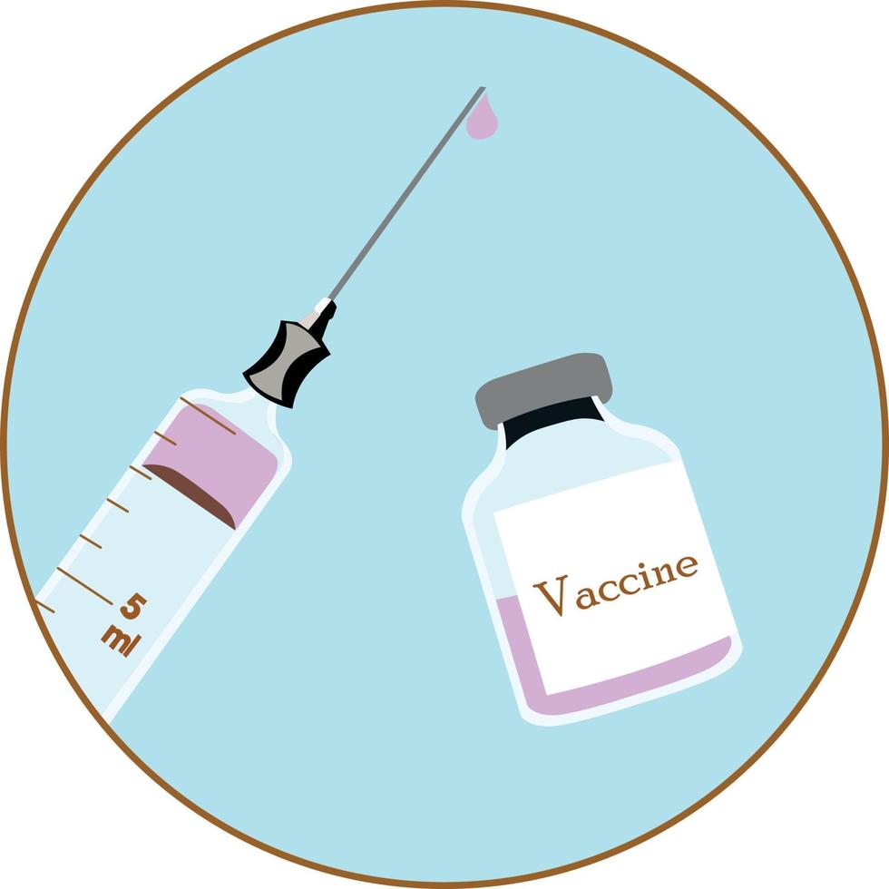 ícone médico redondo para frasco de seringa e vacina. vetor