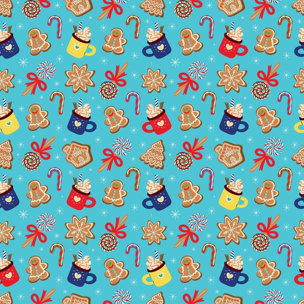 padrão sem emenda de doces tradicionais de natal em fundo azul vetor