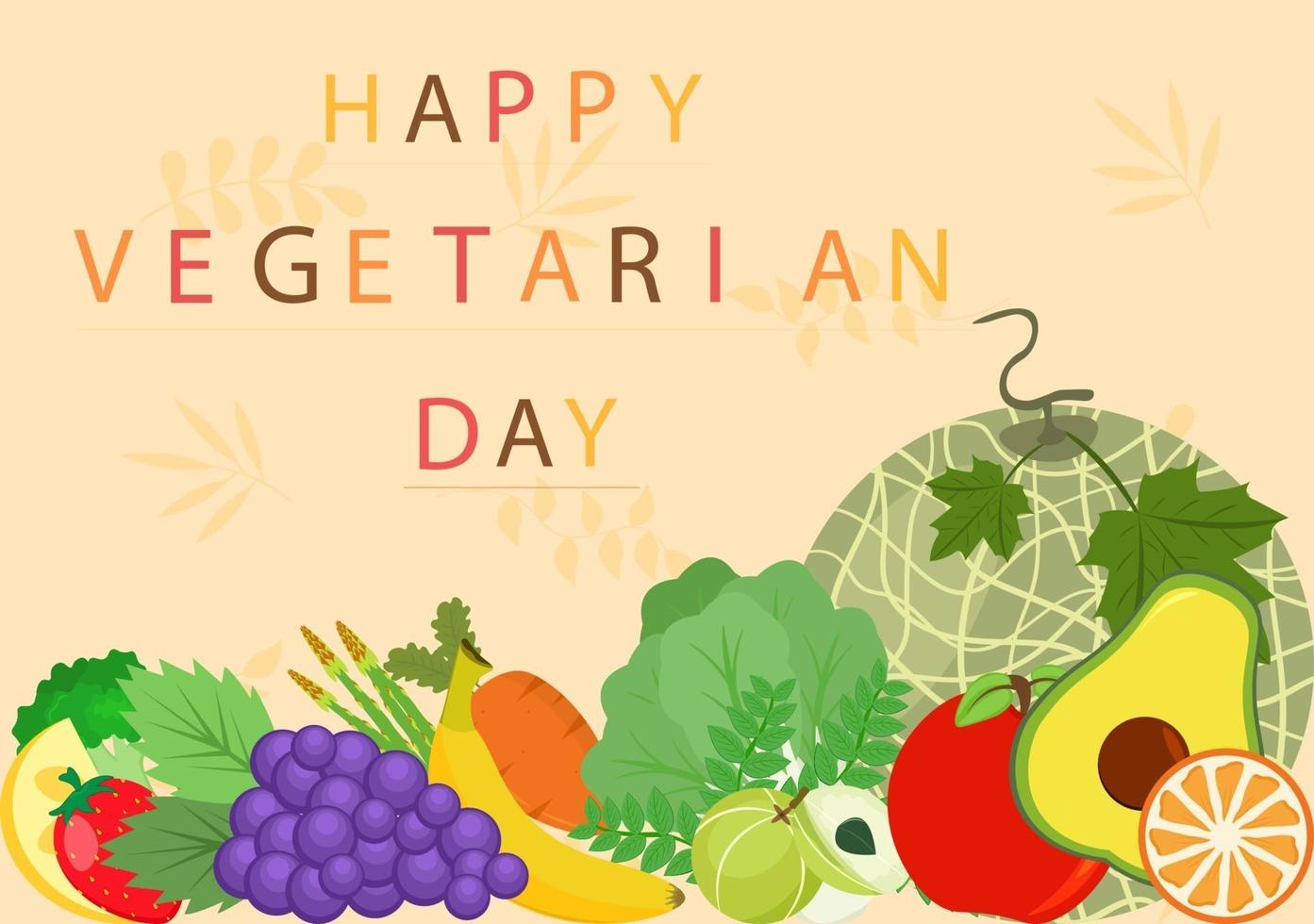 dia mundial vegetariano e ilustração vetorial de vegetais ou frutas vetor