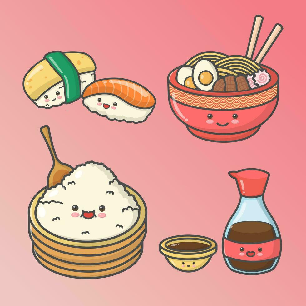 vetor mão desenhado Japão japonês Comida Sushi ramen ilustração