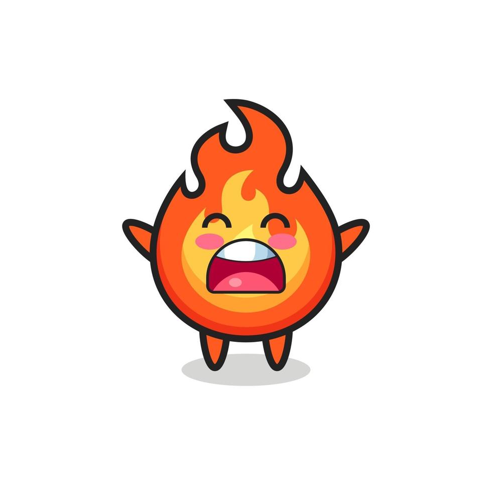 mascote de fogo fofo com uma expressão de bocejo vetor