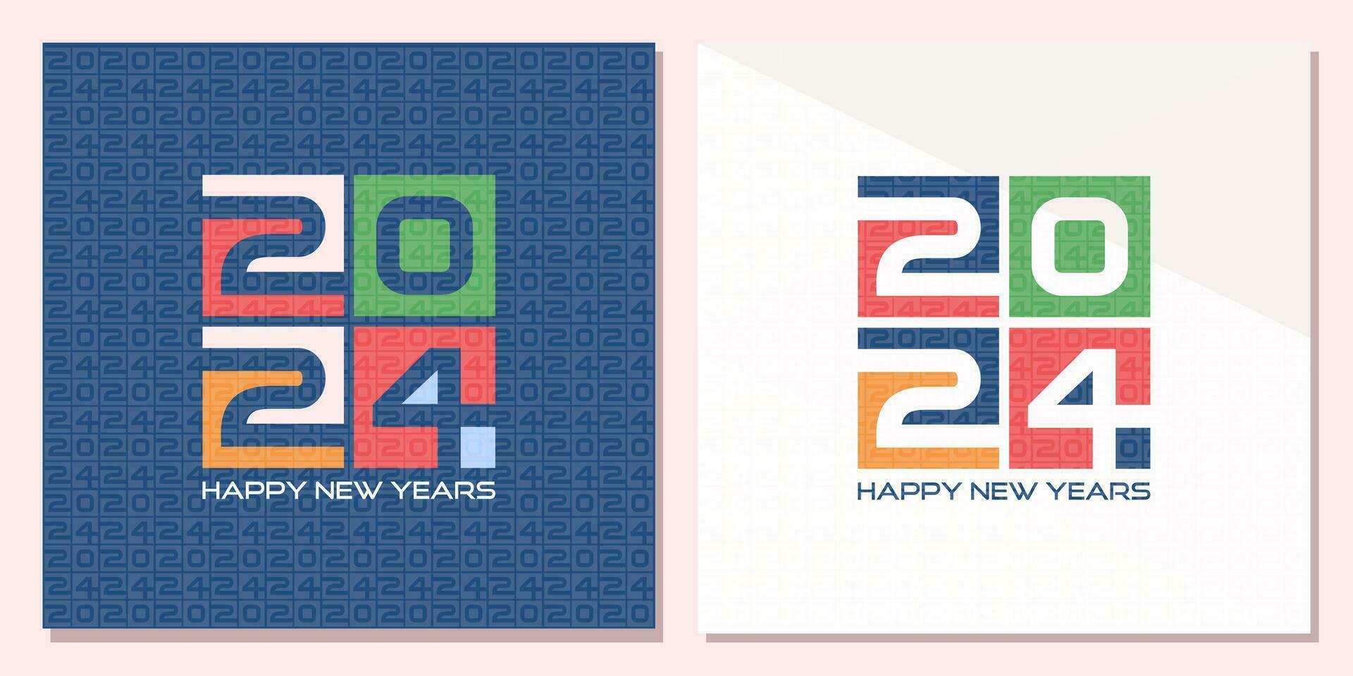 feliz Novo ano 2024 cumprimento bandeira logotipo Projeto ilustração, criativo e colorida 2024 Novo ano vetor