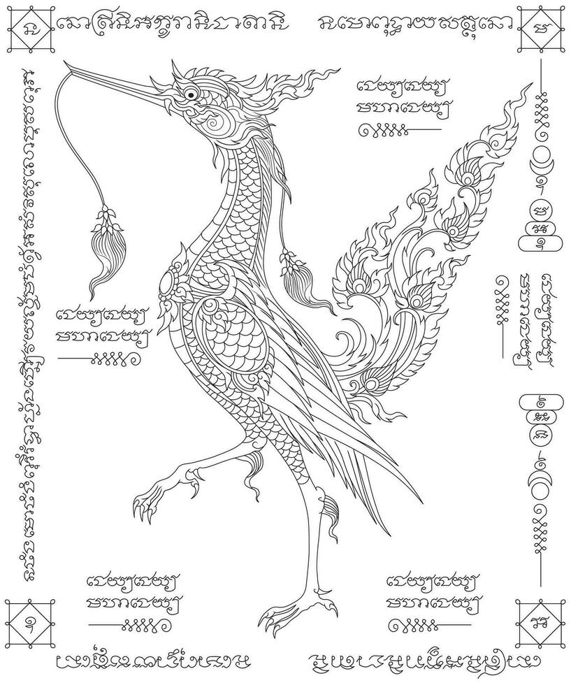 Preto cisne em branco plano de fundo.swan tatuagem Preto linhas.ancient pássaro tradicional tailandês arte.tailandês tatuagem.sak yan talismã tradicional tailandês tatuagem vetor