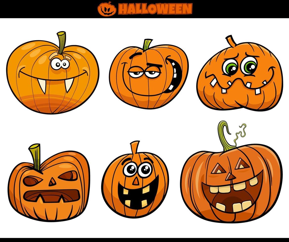 desenho animado de abóboras de halloween ou conjunto jack'o'lantern vetor