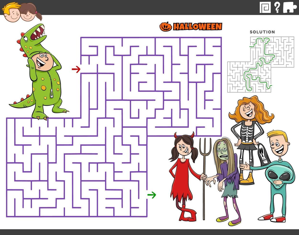 jogo educativo de labirinto com menina e menino na festa à fantasia 2042238  Vetor no Vecteezy