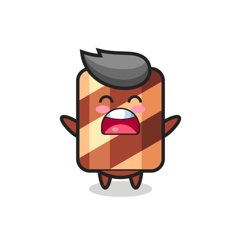 Mascote de bolinho de wafer fofo com uma expressão de bocejo vetor