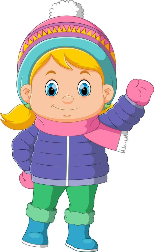 desenho animado pequeno menina dentro inverno roupas vetor