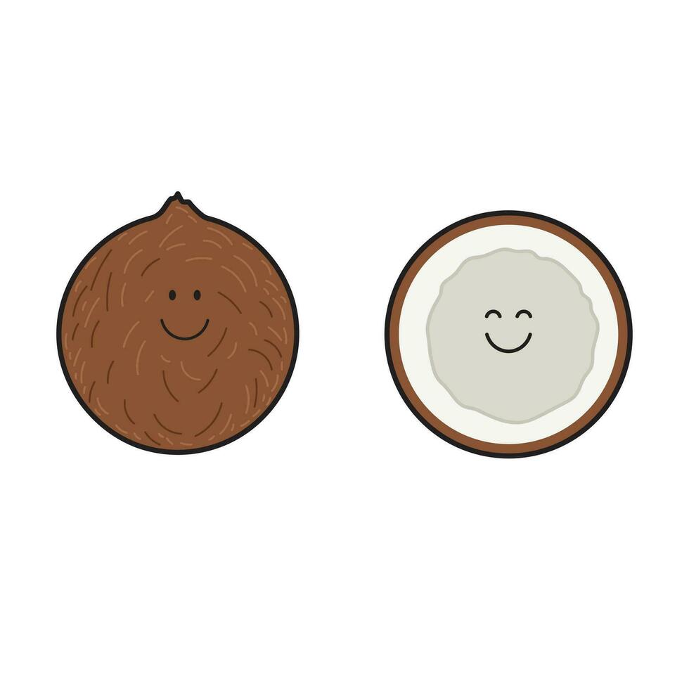 vetor ilustração cor crianças sorridente fruta coco clipart