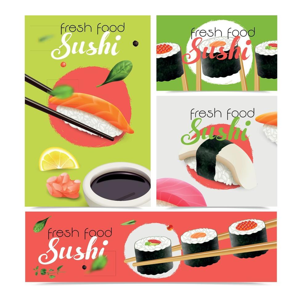 conjunto de bandeiras de sushi realistas vetor