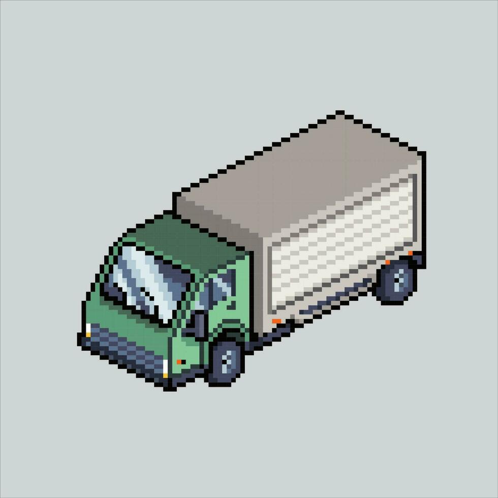 pixel arte ilustração caixa caminhão. pixelizada caminhão. caixa recipiente caminhão pixelizada para a pixel arte jogos e ícone para local na rede Internet e vídeo jogo. velho escola retrô. vetor