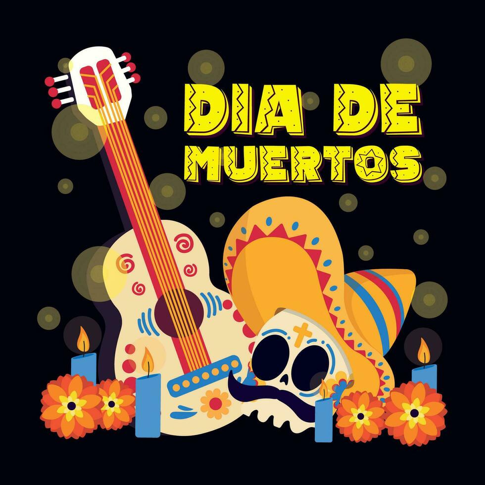 dia de los muertos tradicional objetos poster vetor ilustração