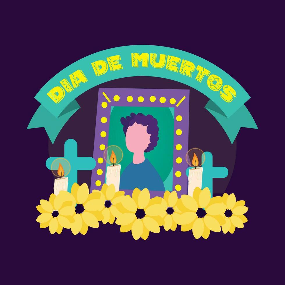 dia de los muertos altar com flores poster vetor ilustração