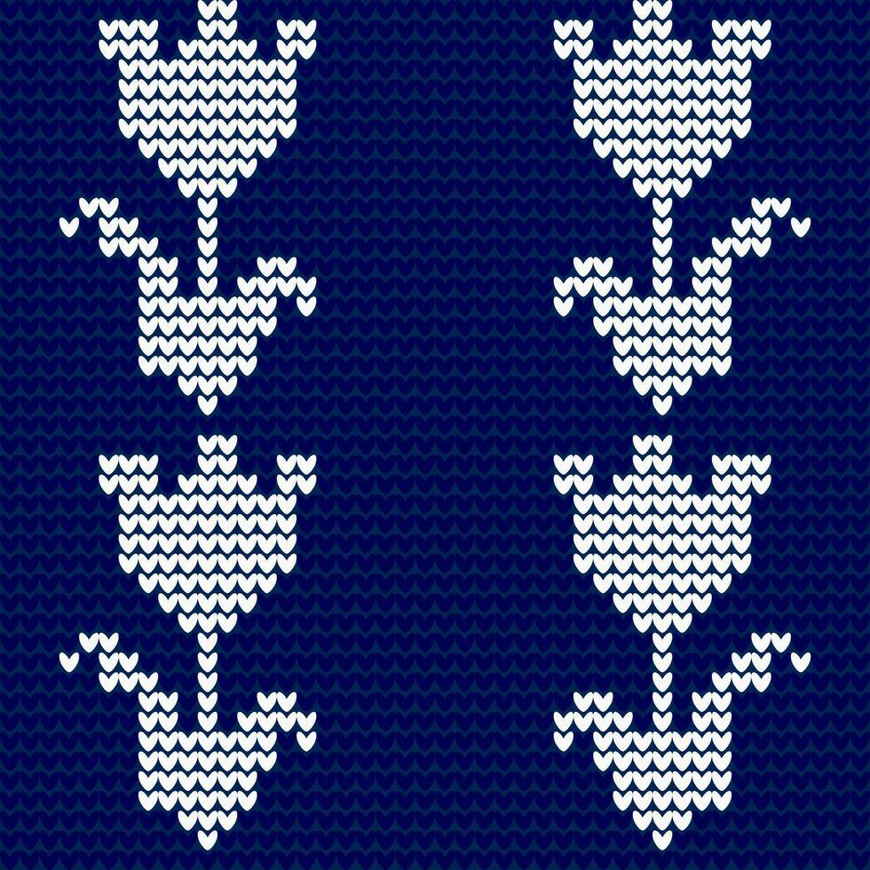 desatado tricotado padronizar com flores vetor ilustração. azul fundo.