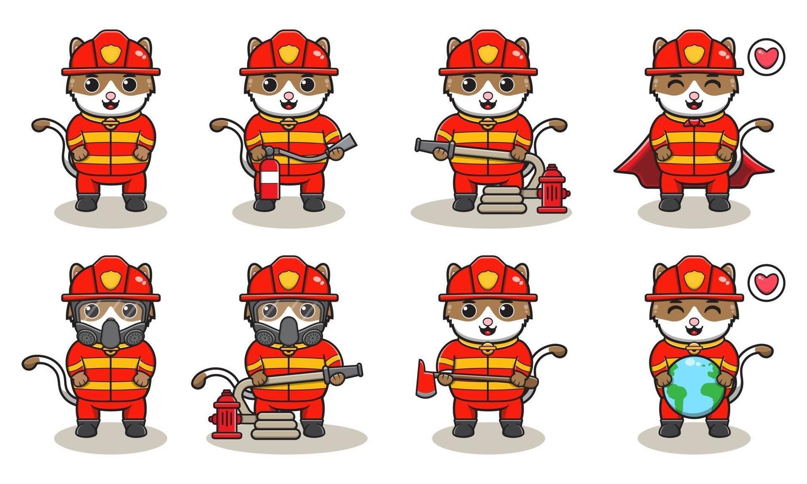 desenho animado de bombeiro de gato vetor