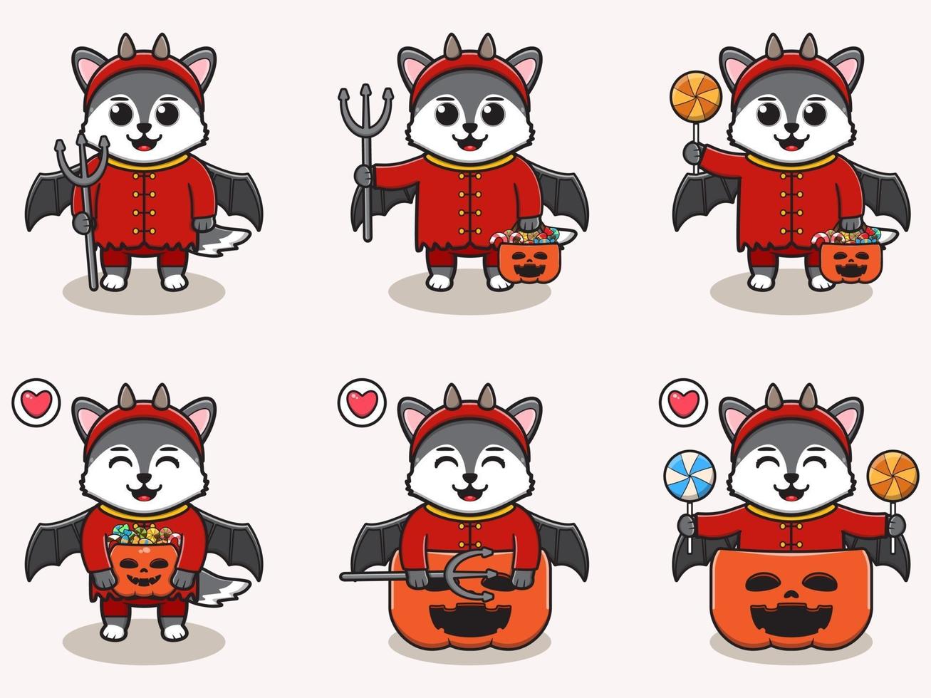 lobo fofo diabo de halloween vetor