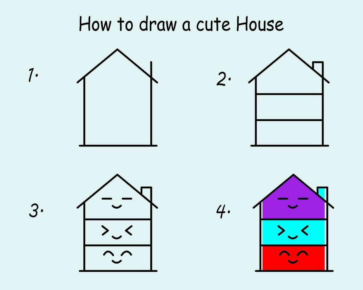 degrau para degrau desenhar uma casa. Boa para desenhando criança criança ilustração. vetor ilustração