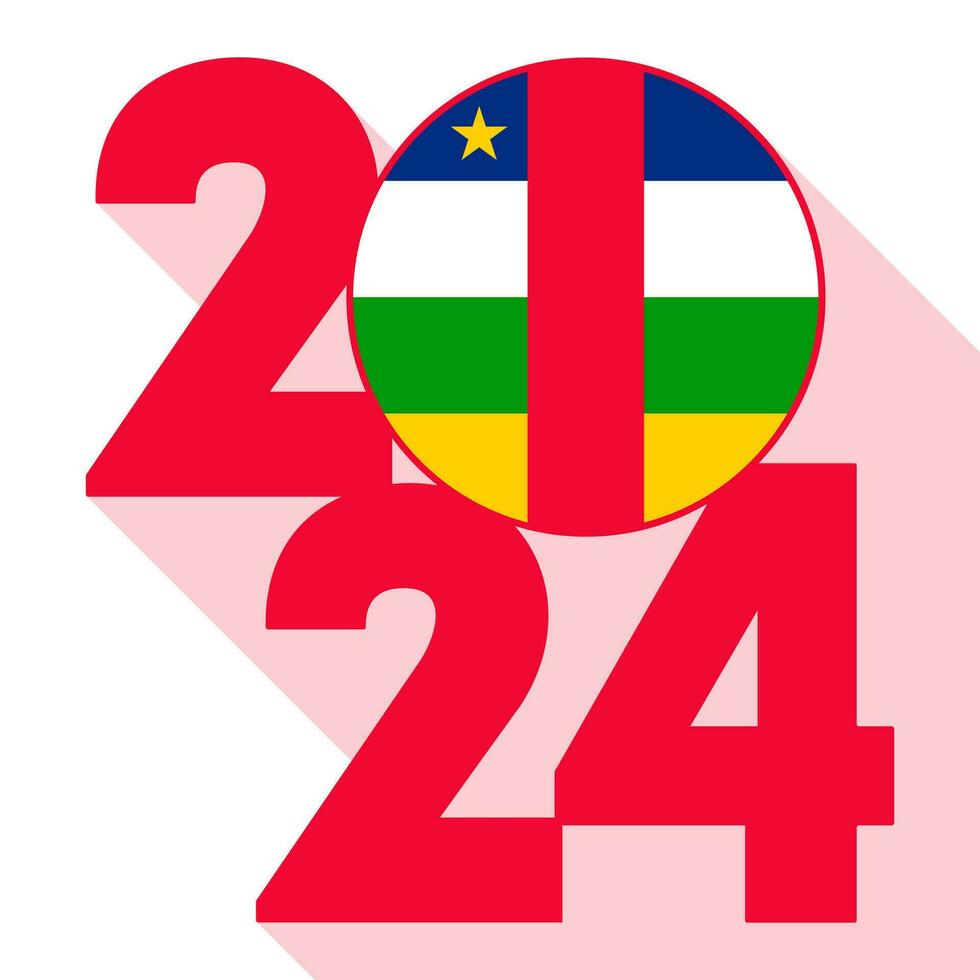 feliz Novo ano 2024, grandes sombra bandeira com central africano república bandeira dentro. vetor ilustração.