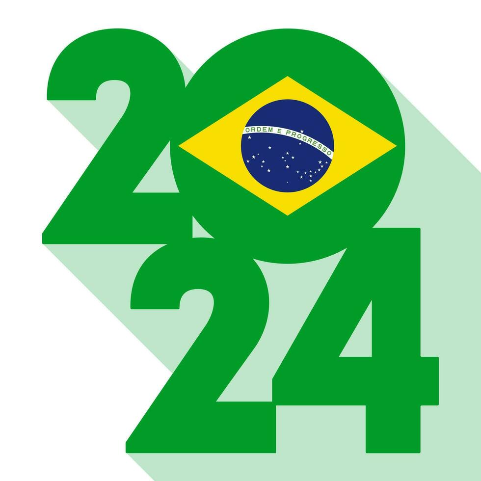 feliz Novo ano 2024 grandes sombra bandeira com Brasil bandeira dentro. vetor ilustração.