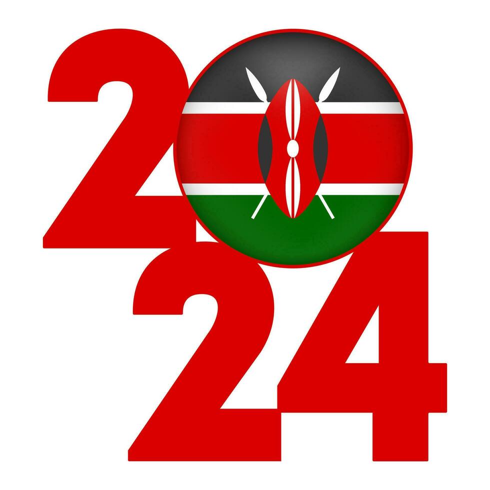 feliz Novo ano 2024 bandeira com Quênia bandeira dentro. vetor ilustração.