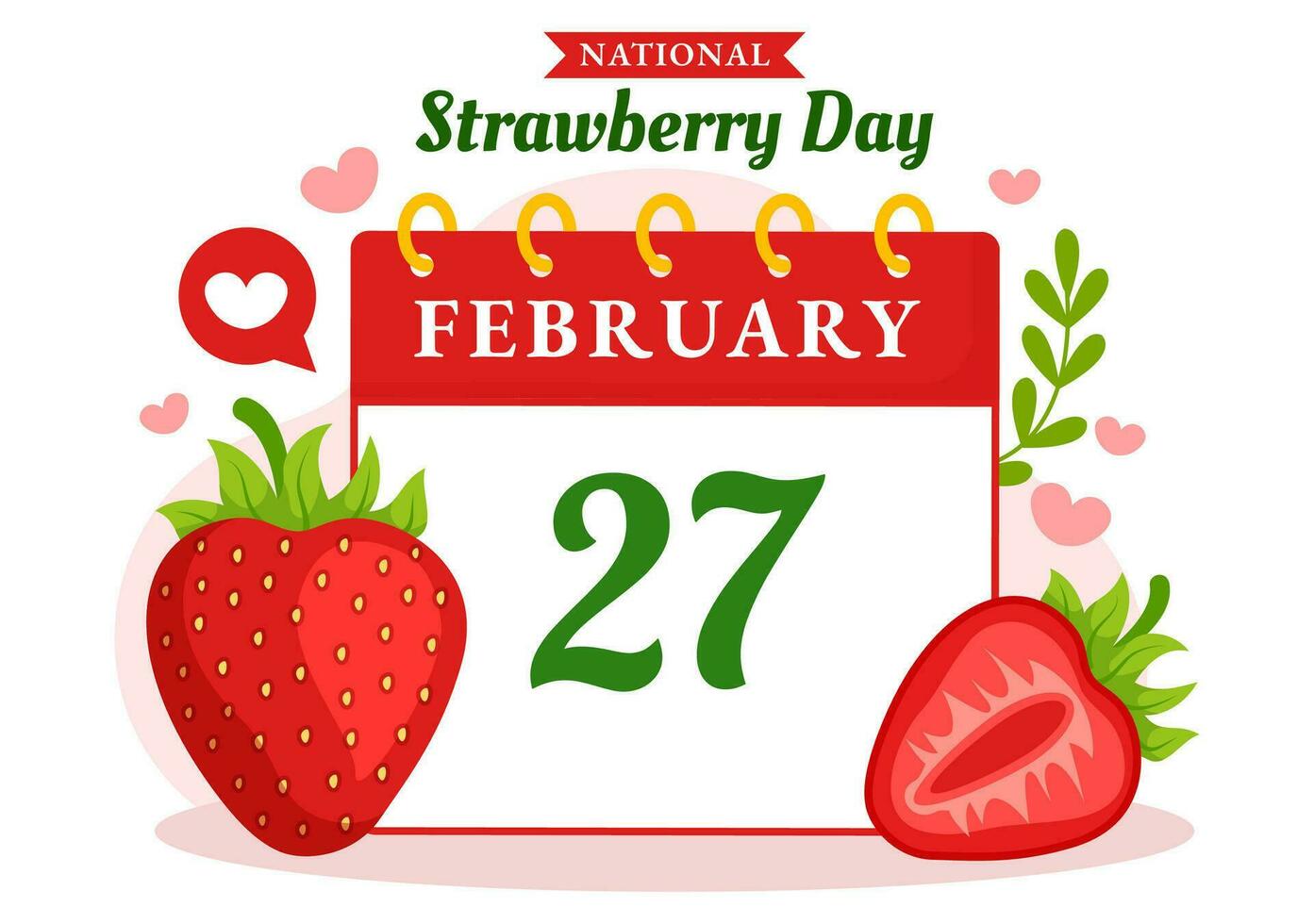 nacional morango dia vetor ilustração em fevereiro 27 para comemoro a doce pequeno vermelho fruta dentro plano desenho animado fundo Projeto