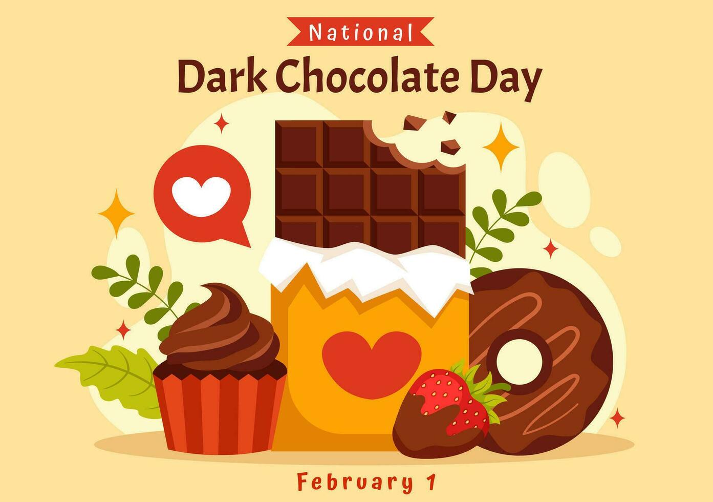 nacional Sombrio chocolate dia vetor ilustração em fevereiro 1º para a saúde e felicidade este Chocolate traz dentro plano desenho animado fundo Projeto