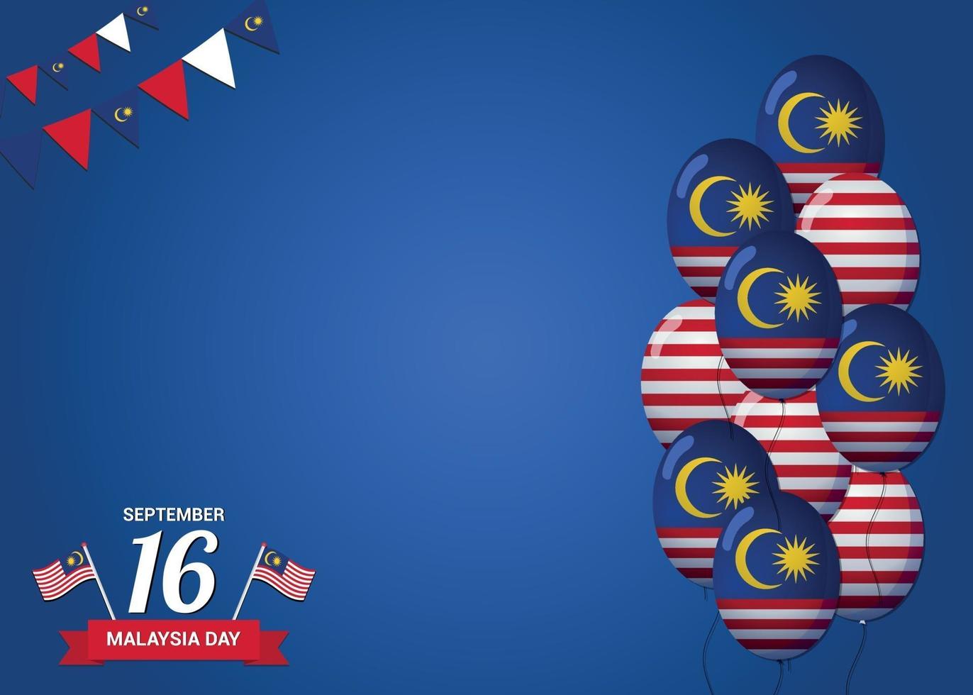 fundo do dia da Malásia em tema de cor azul com decoração de balões vetor