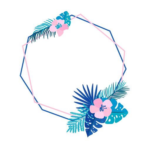 Grinalda geométrica do verão com a flor tropical da palma e lugar para o texto. Quadro liso do jardim do vetor do sumário da erva. cartão de casamento, decoração elemento monstera floral isolado ilustração