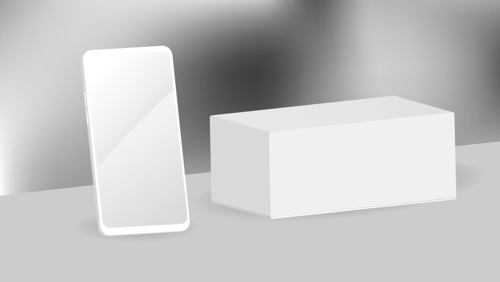 modelo realista de telefone branco em branco e caixa de telefone vetor