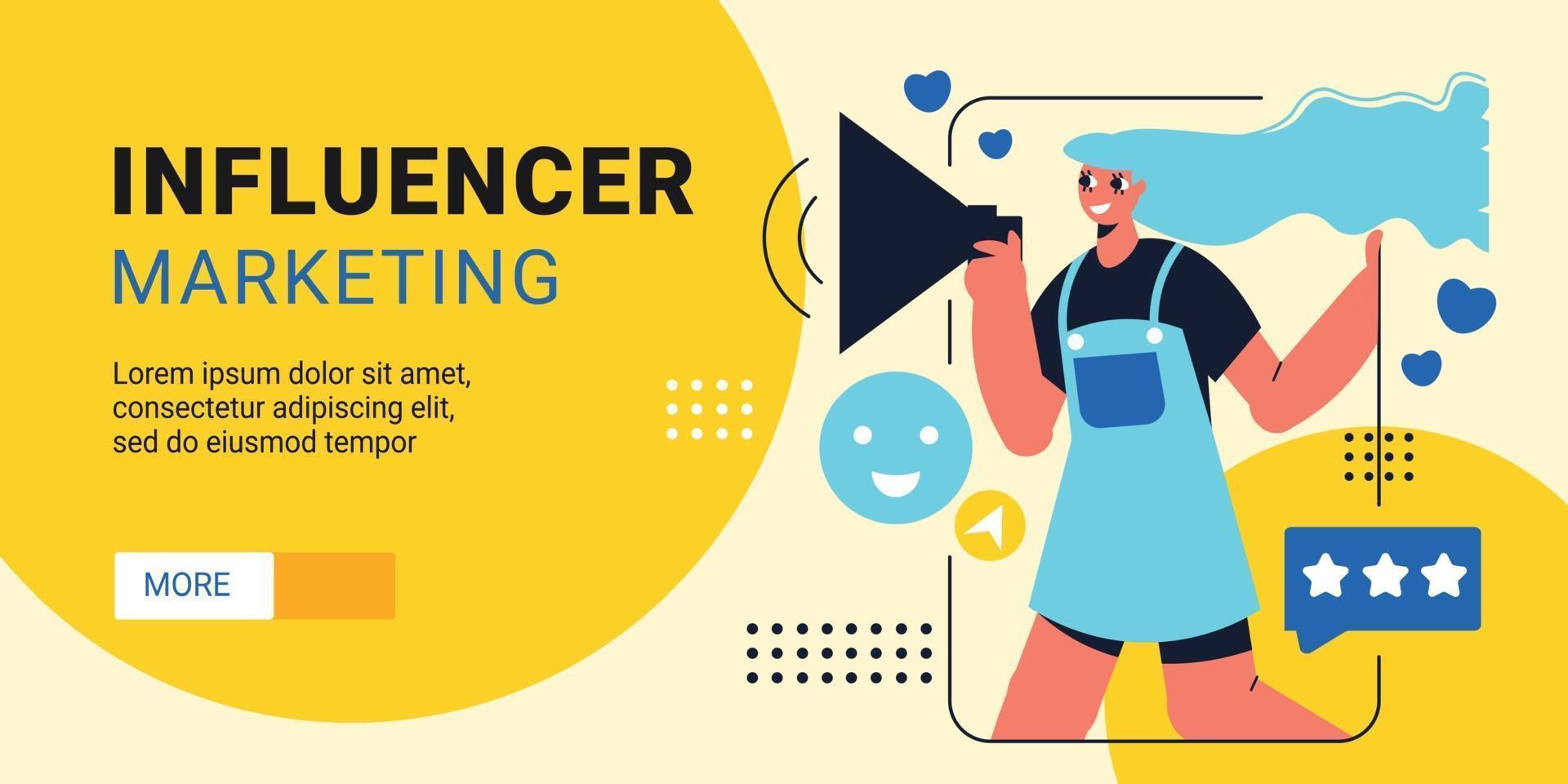 banner horizontal de marketing do iinfluencer vetor