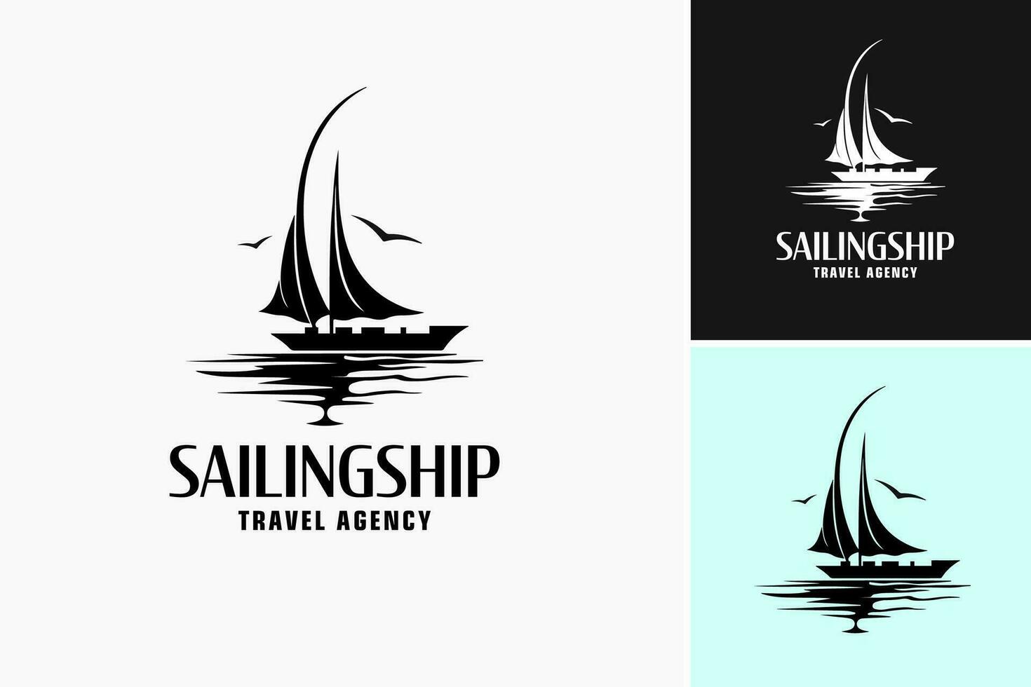 uma minimalista logotipo apresentando uma Preto e branco Projeto para uma viagem agência especializado dentro Navegando navio aventuras. adequado para marca, sites, e promocional materiais. vetor