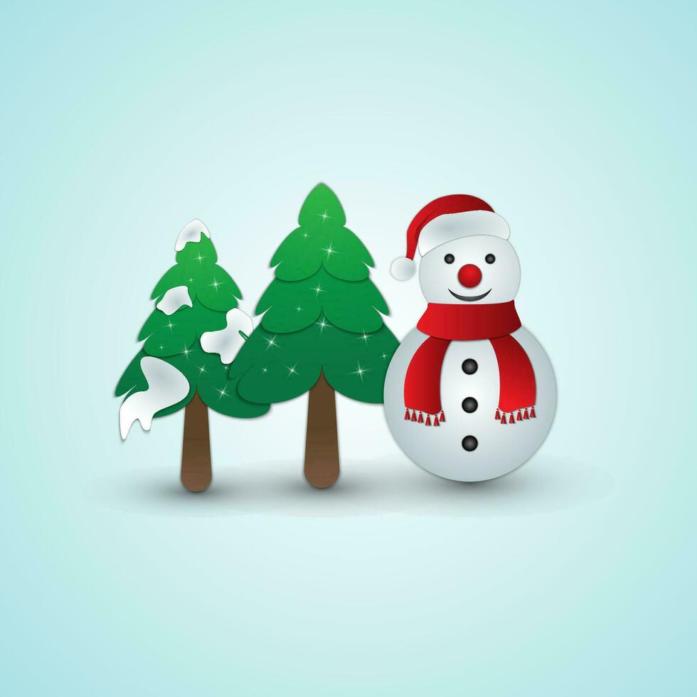 Natal ilustração do boneco de neve e árvore vetor