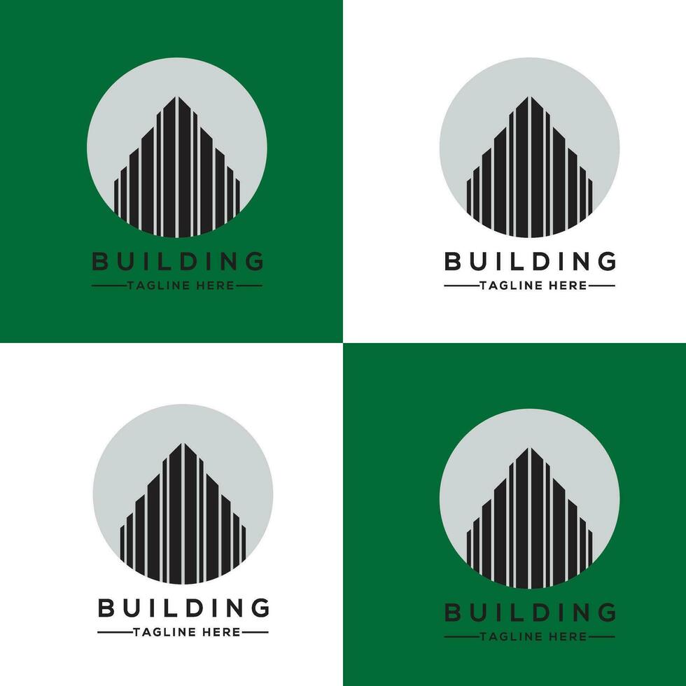 construção de logotipo com estilo de arte de linha. resumo de construção da cidade para inspiração de design de logotipo e design de cartão de visita vetor