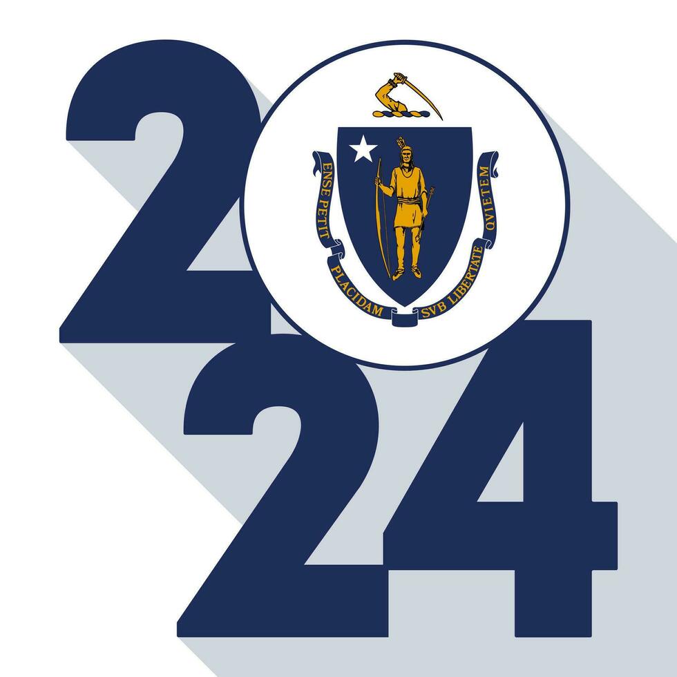 2024 grandes sombra bandeira com Massachusetts Estado bandeira dentro. vetor ilustração.