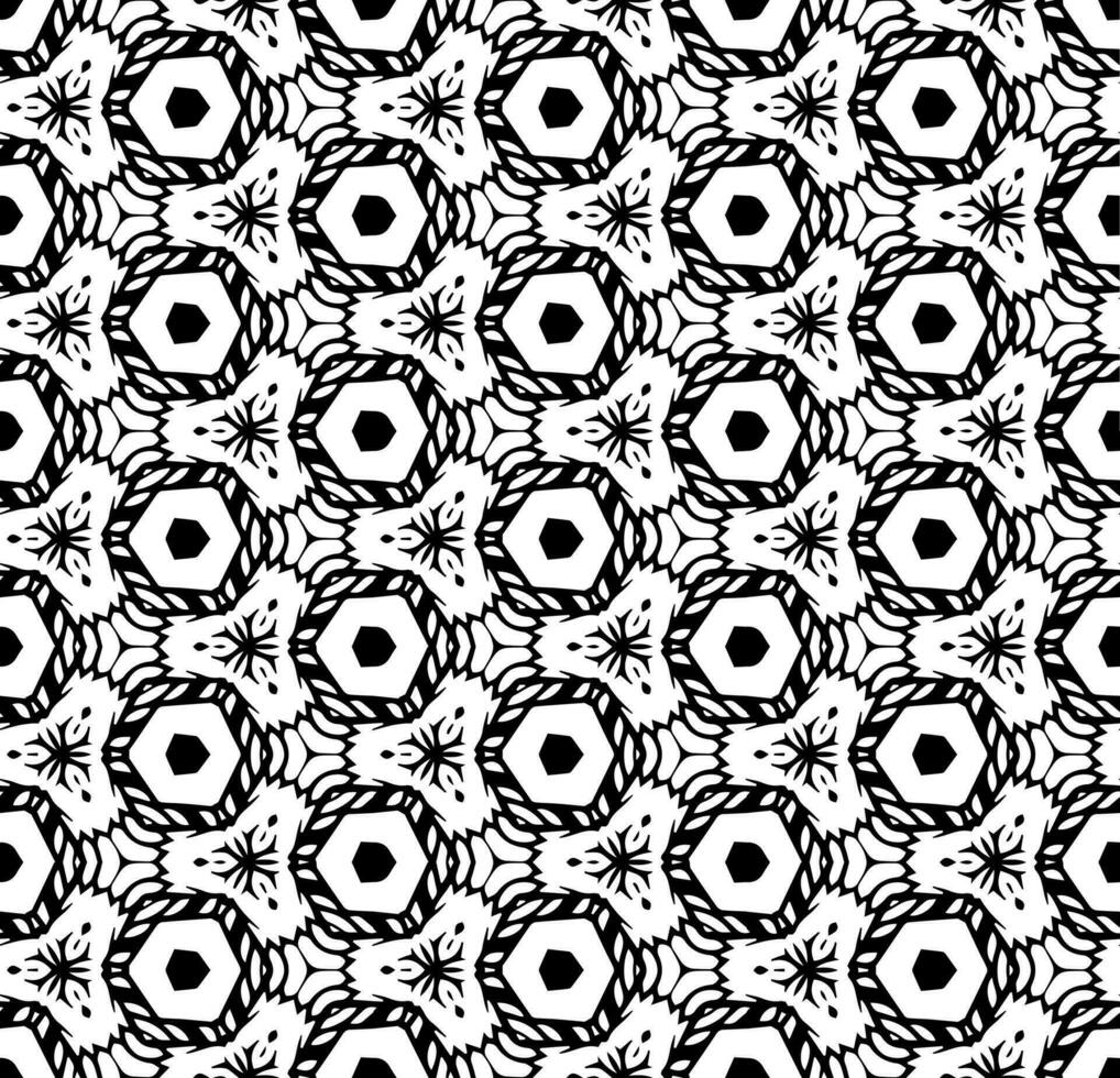 padrão abstrato sem costura preto e branco. fundo e pano de fundo. projeto ornamental em tons de cinza. ornamentos em mosaico. ilustração gráfica vetorial. vetor