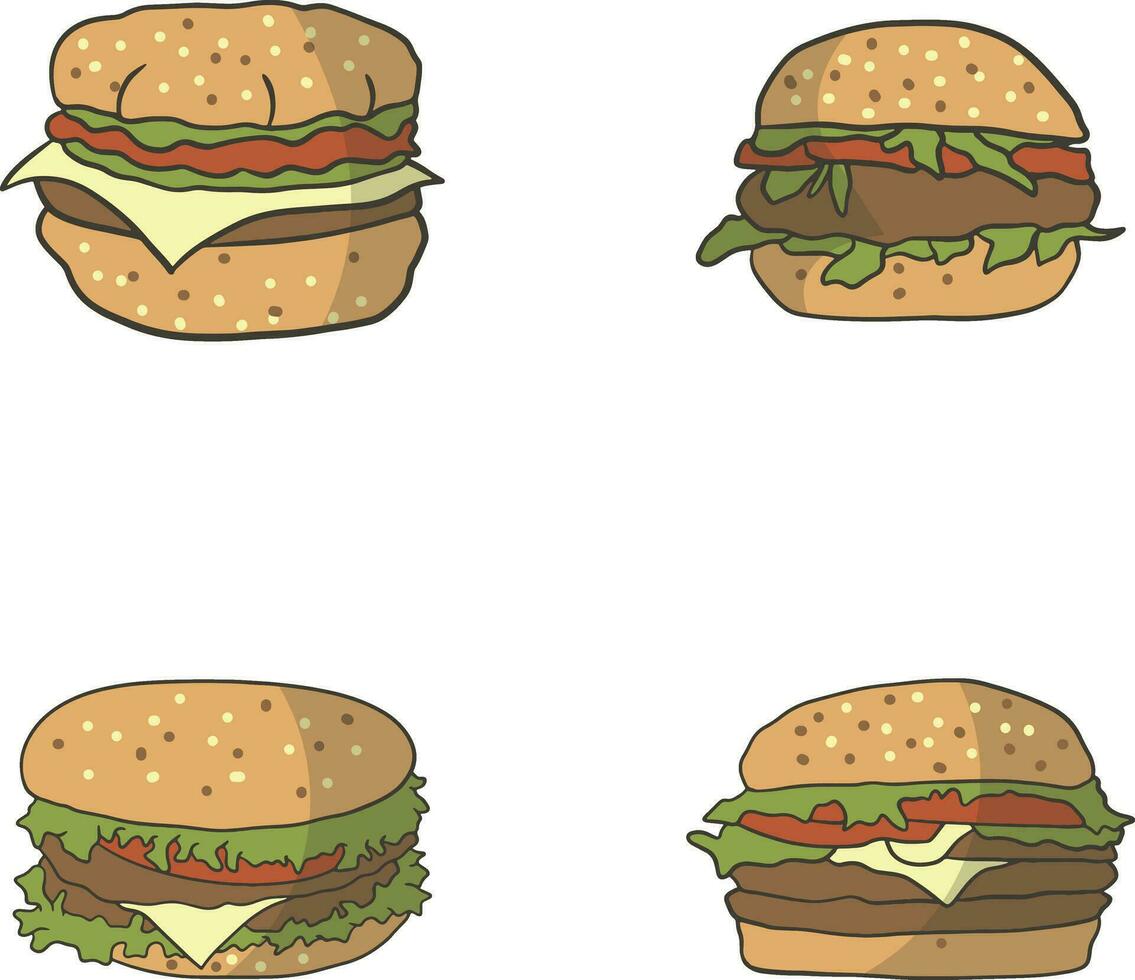 hamburguer Comida ilustração definir. plano desenho animado Projeto. isolado vetor. vetor