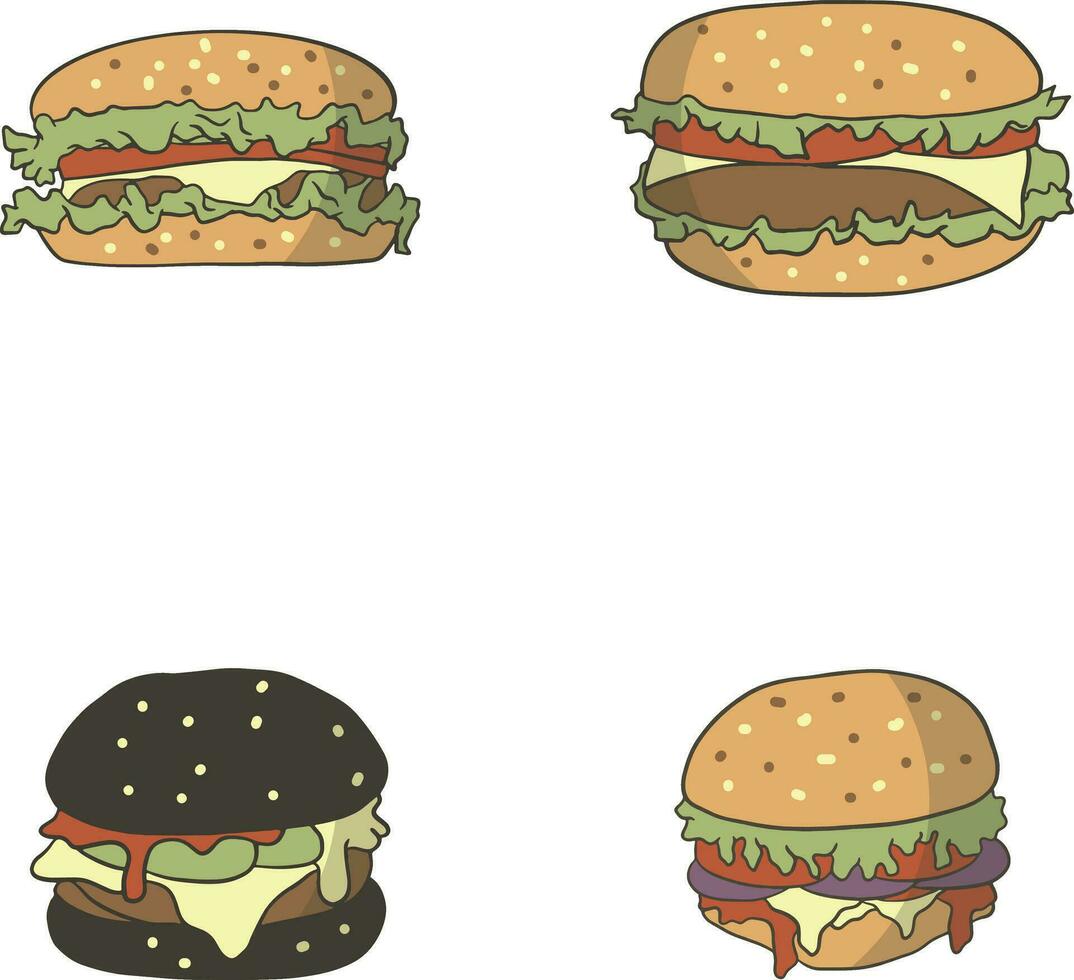 hamburguer Comida ilustração definir. plano desenho animado Projeto. isolado vetor. vetor