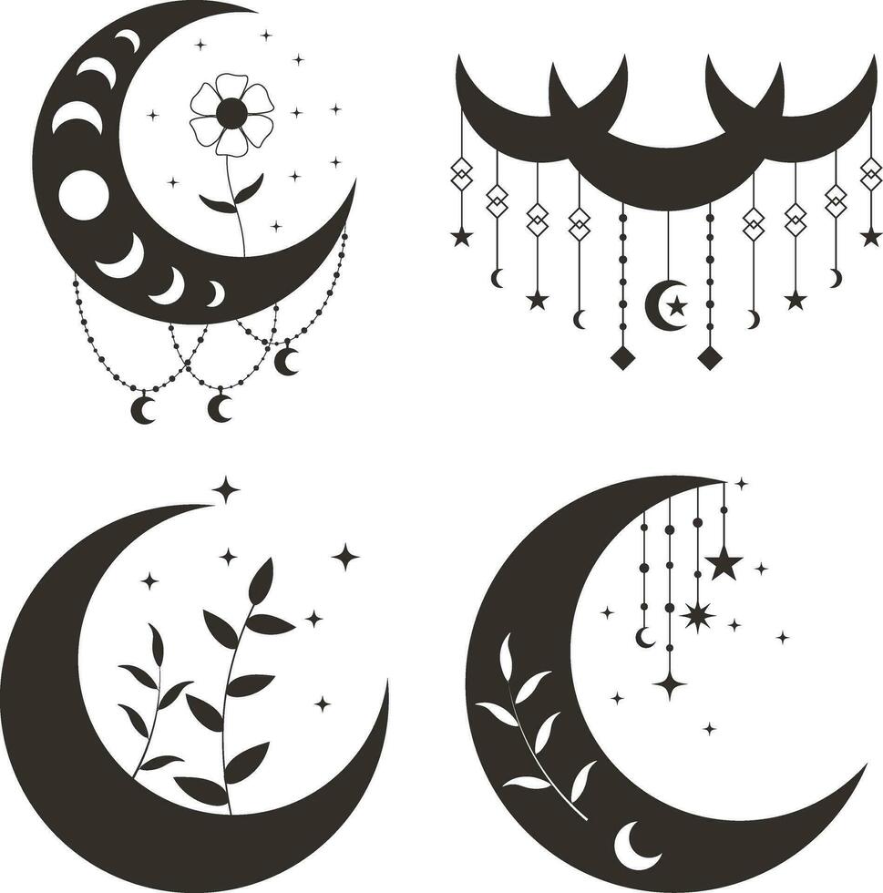celestial lua decoração ícone coleção. isolado em branco fundo. vetor ilustração.