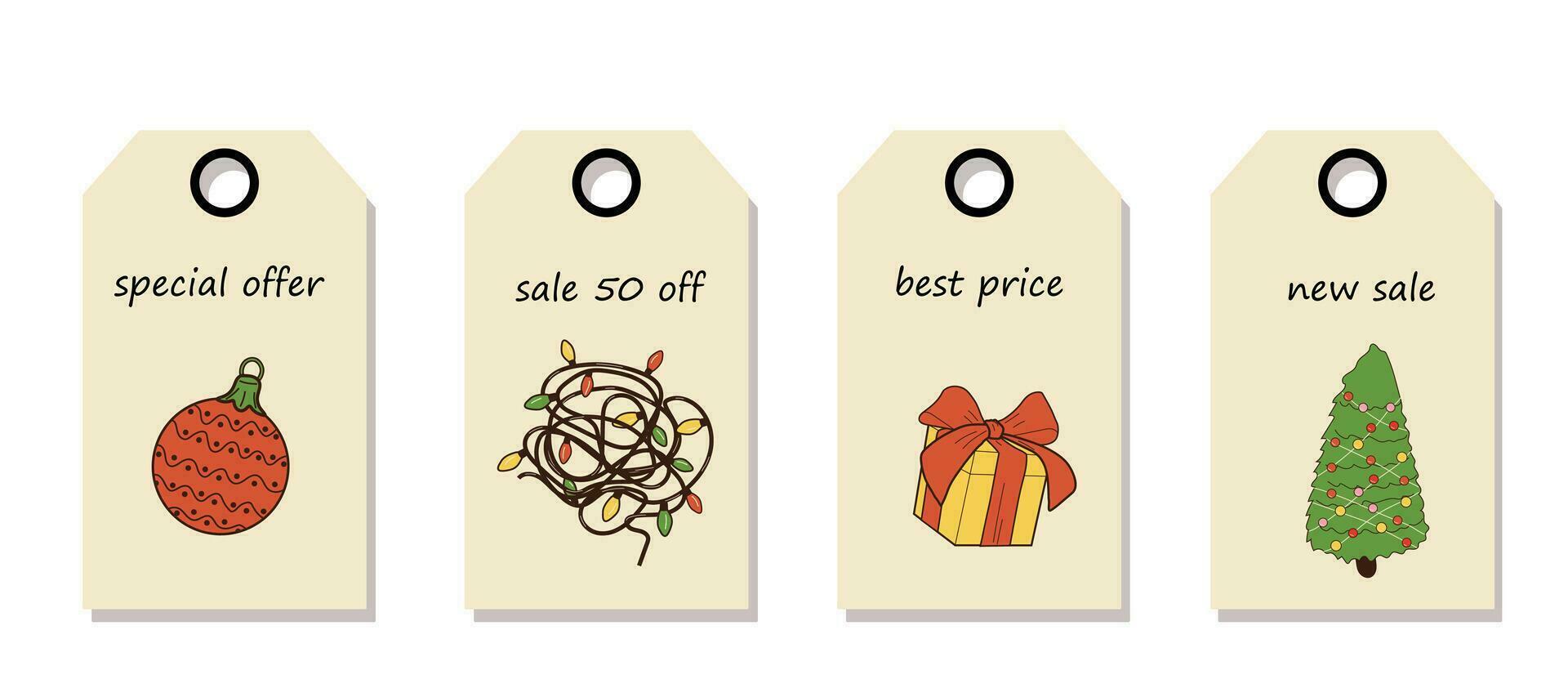 vetor conjunto do desconto preço Tag. etiquetas com com Natal decorações. Natal oferta.