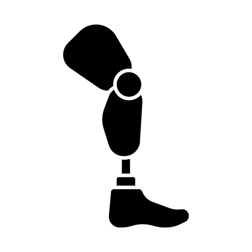 2d pixel perfeito glifo estilo protético perna ícone, isolado vetor, silhueta ilustração representando médico Cuidado equipamento. vetor